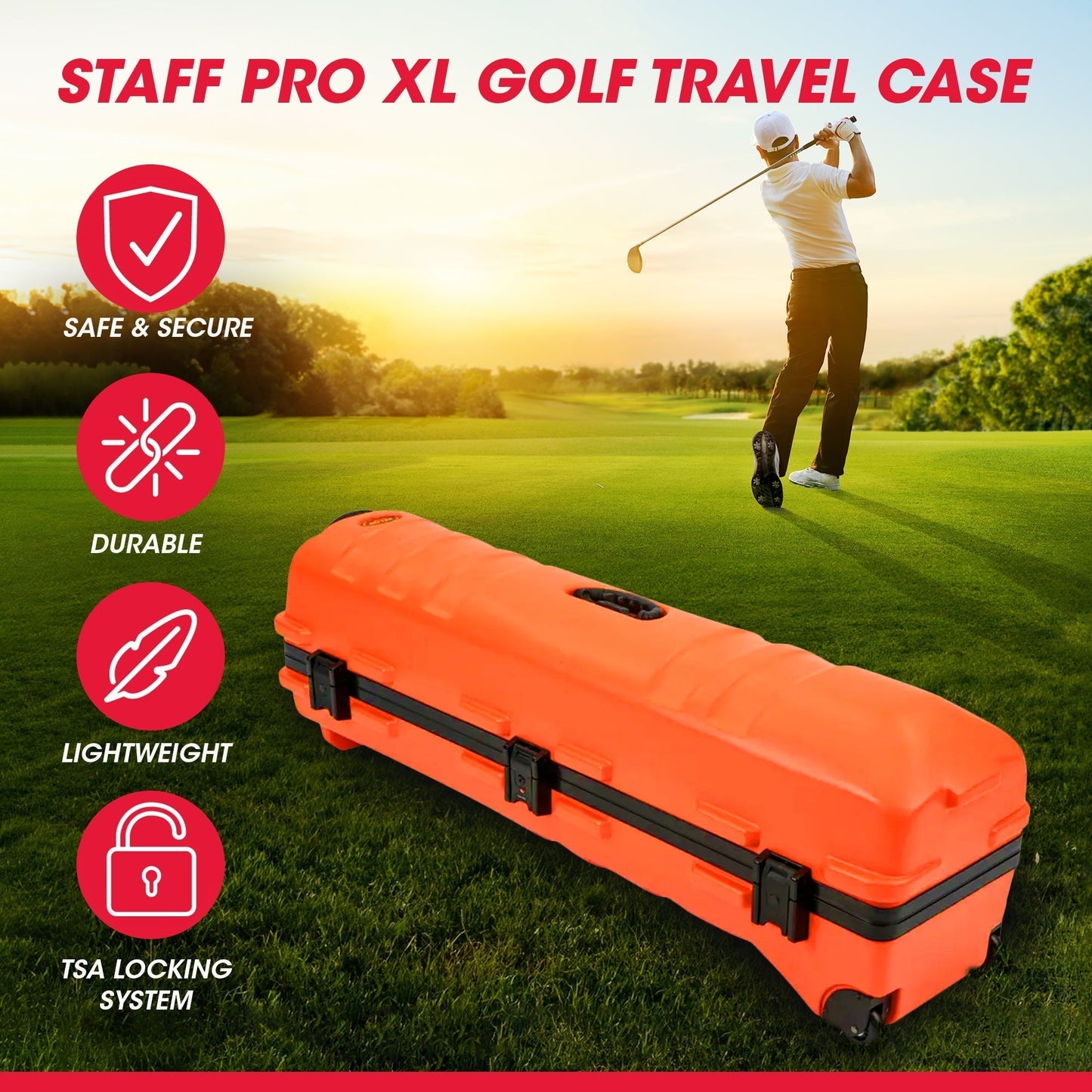 SKB Cases ATA Staff Pro XL Hard Plastic Storage Cart Golf Travel Case, Orange - 412823
