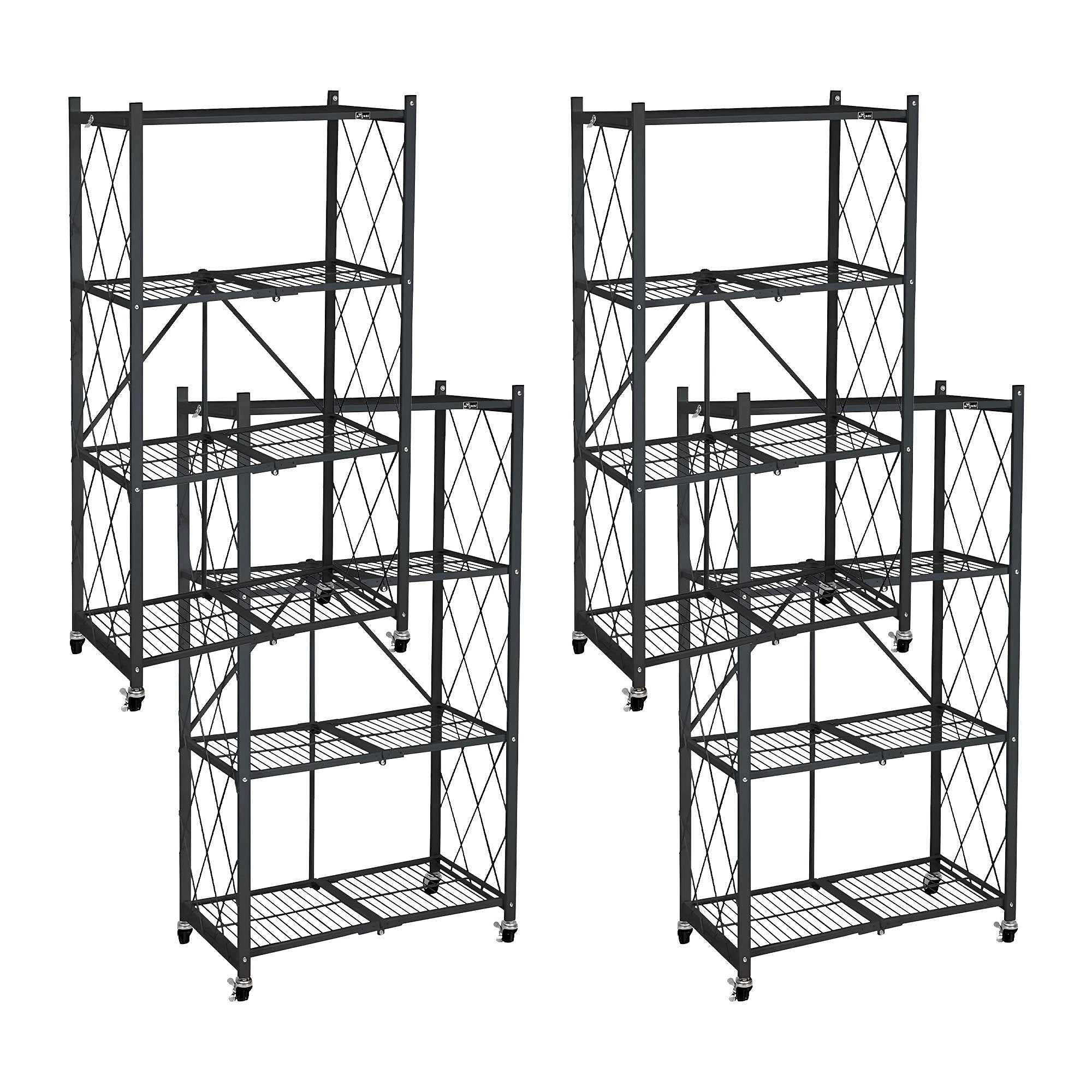 Origami 4 Pack 4 Tier Folding Garage Shelves Heavy Duty Shelving with Wheels - 415228