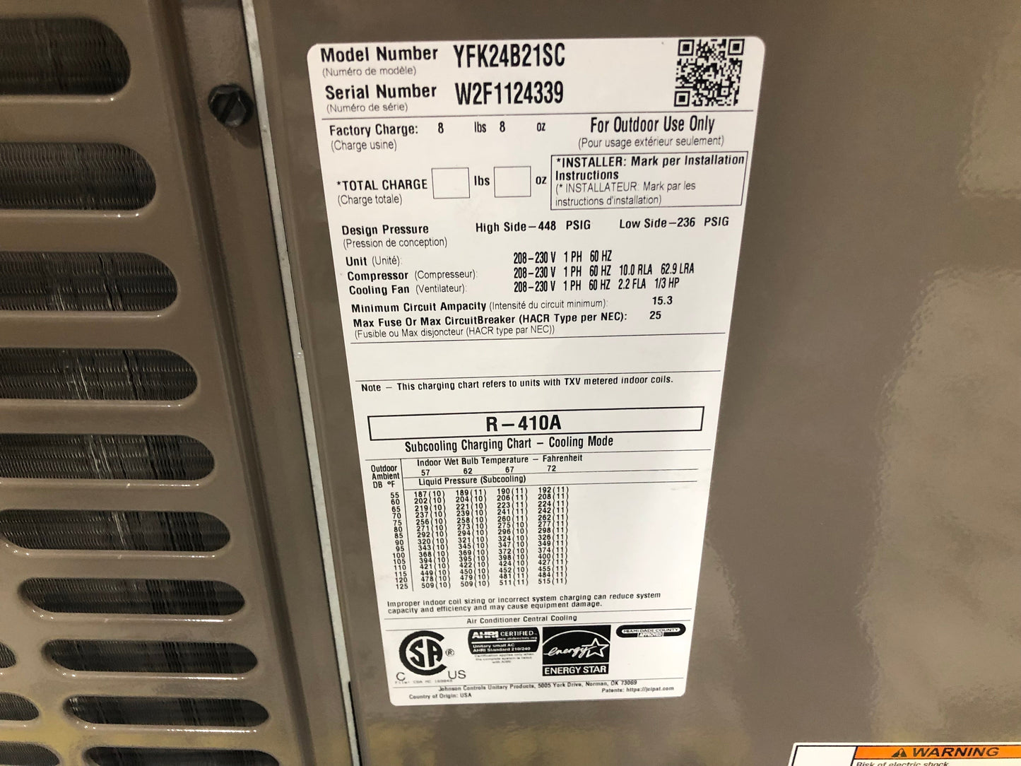 York International 2 Ton "LX" Series 2-Stage ECM Split-System Air Conditioner; 17 SEER, 208-230/60/1, R-410A - YFK24B21S