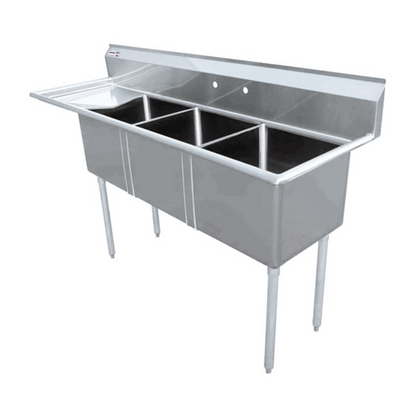 Chef AAA - Three Tub Pot Sink 3.5 Inch Center Drain Left Drain Board  -  43764