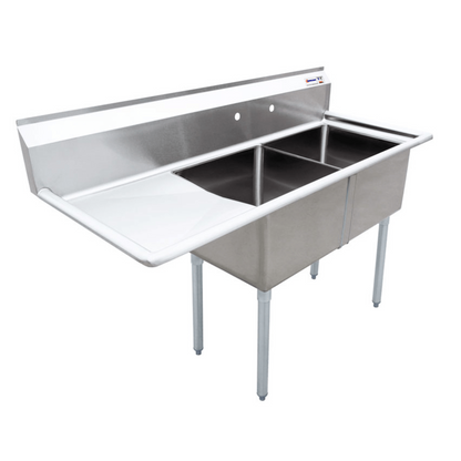 Chef AAA - Two Tub Pot Sink 3.5 Inch Center Drain Left Drain Board | 43790