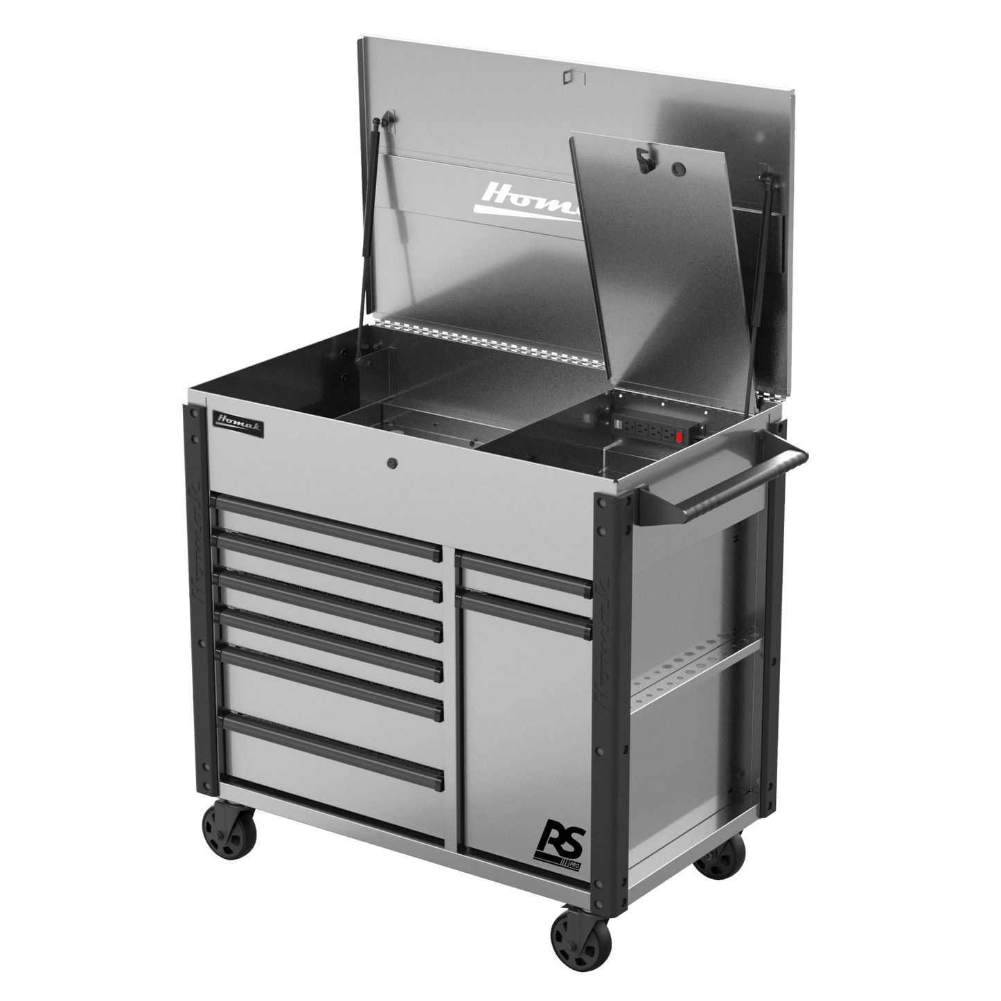 Homak  44” RS Pro Series 8 Drawer Flip Top Power Service Cart - BK06044080