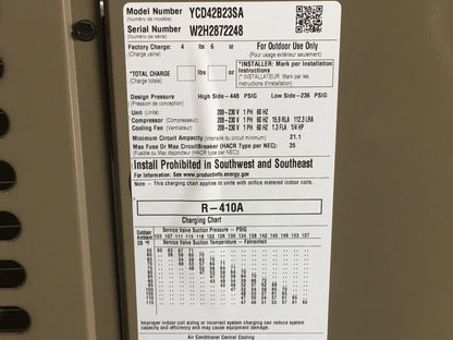 York International 3.5 Ton LX Series Split-System Air Conditioner - YCD42B23SA