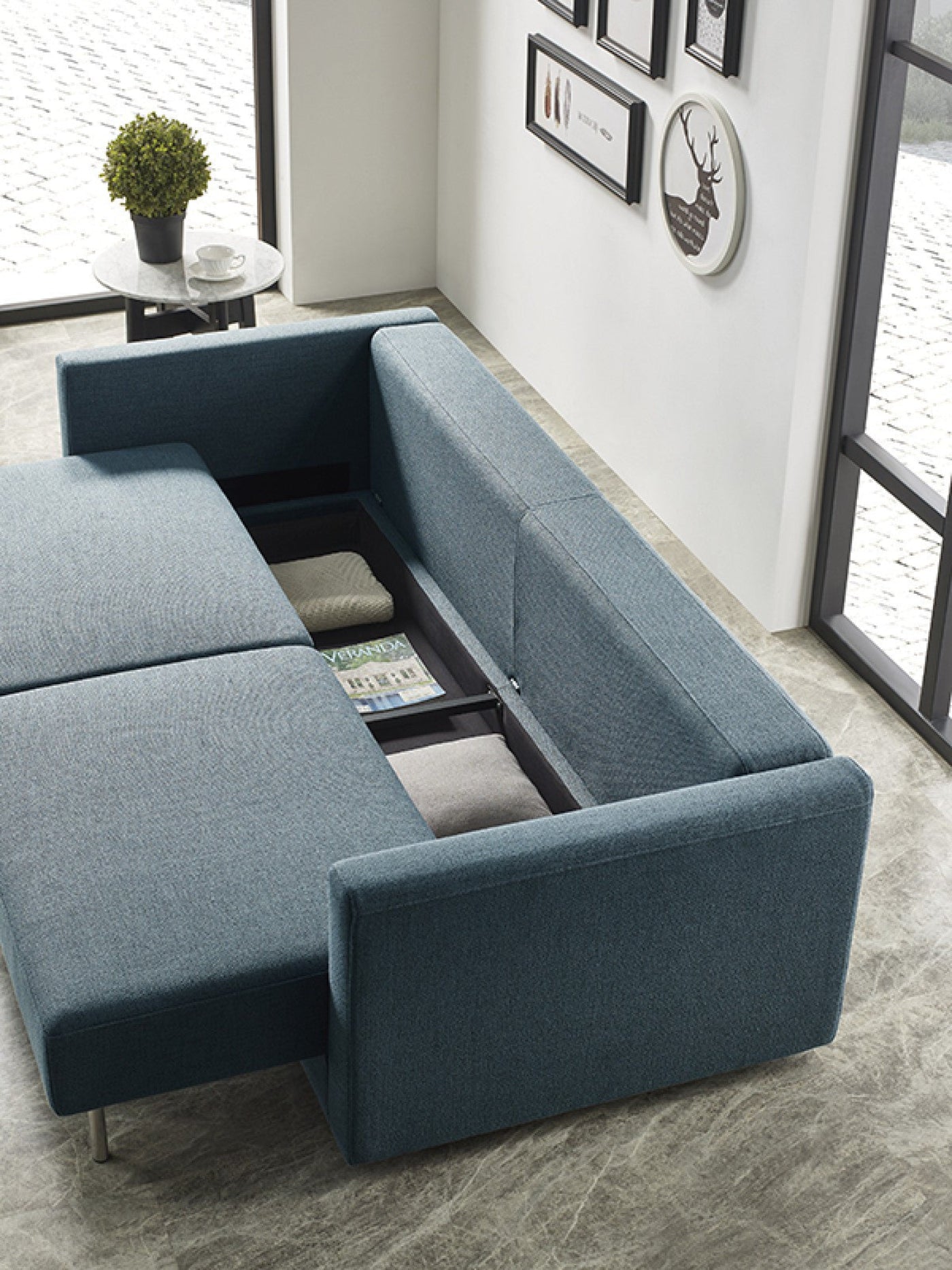 Modway Furniture 88" Blue Green Sleeper Sofa with Silver Legs - Stylish, Comfortable, and Perfect for Any Living Space! - 480913-HOMEROOTS