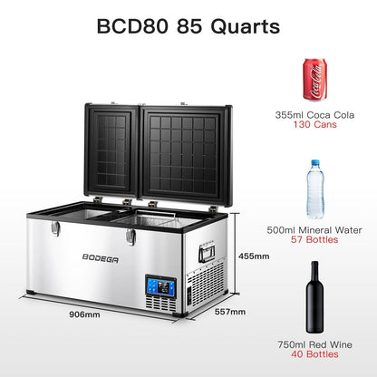 BODEGAcooler Portable Refrigerator Freezer 85qt/80L Dual Zone - BCD80