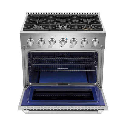 Awoco 36” Freestanding 6 Burners Range with 4.5 cu ft. Convection Oven and 2 Racks - JK36A1-T-NG