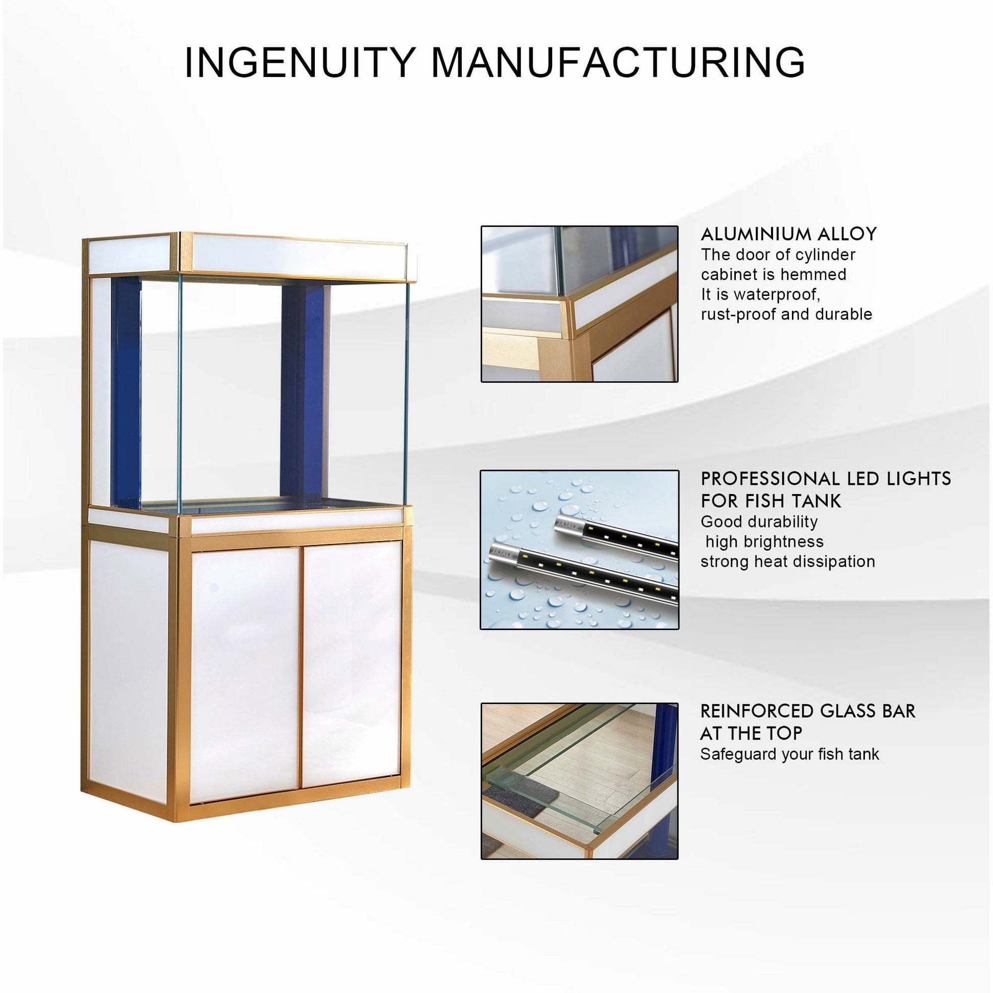 AQUA DREAM TEMPERED GLASS AQUARIUM 100 GALLON FISH TANK COMPLETE SET WHITE AND GOLD-AD-1060-WT