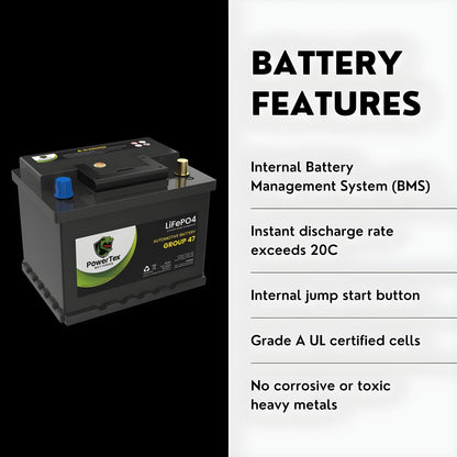 PowerTex2023 Toyota Venza L4 2.5LReplacement Car Battery BCI Group 47 Lithium LiFePO4 Automotive Powertex Battery - PTLG47-070