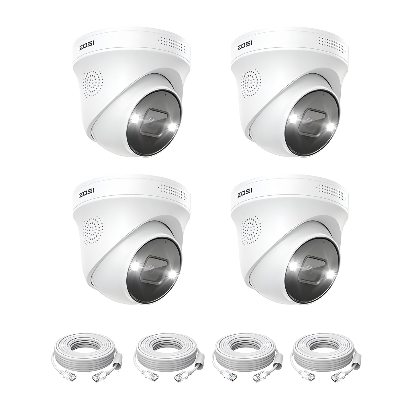Zosi 4PCS 4K Add-on PoE Security Cameras, Person & Vehicle Detection, C225 - 4PCS 4K