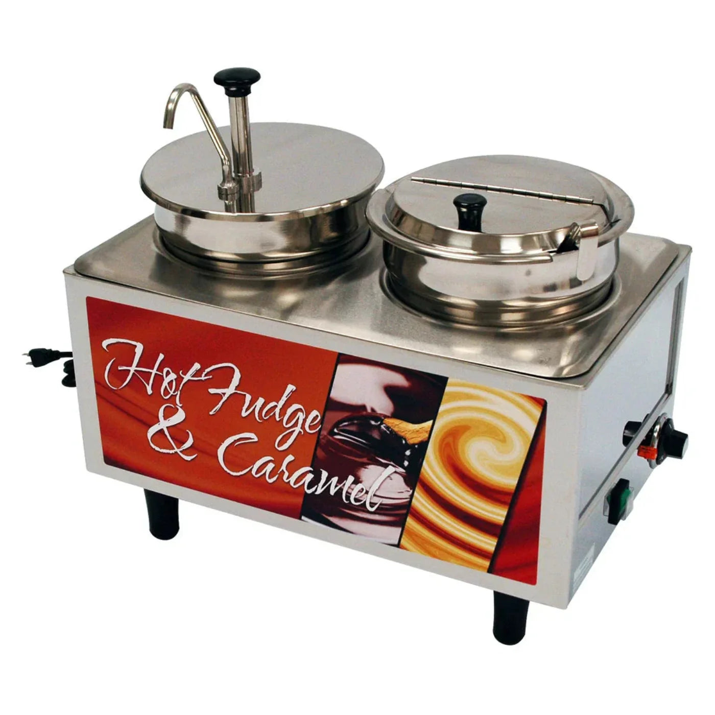Winco 51073H Benchmark Hot Fudge/Caramel Warmer with Pump, Ladle and Lid, 120V - 51073H