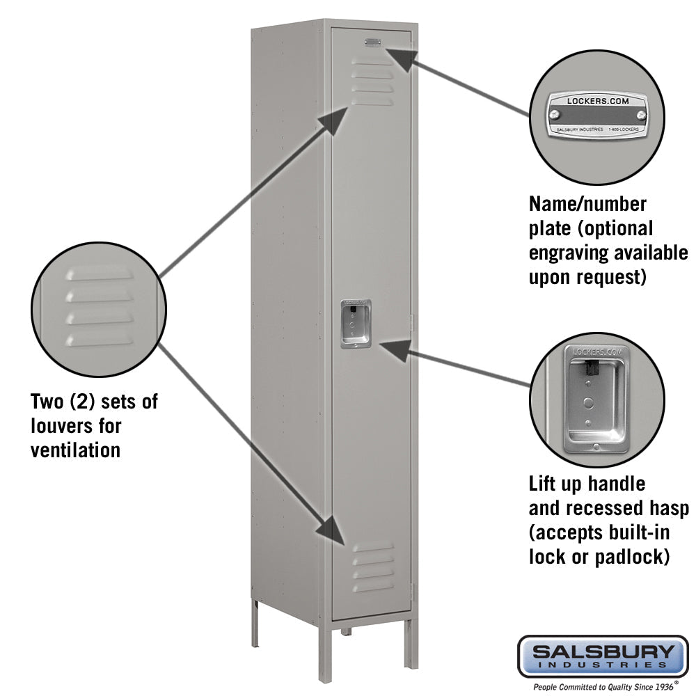 Salsbury 15" Wide Single Tier Standard Metal Locker - 1 Wide - 51168BL-U