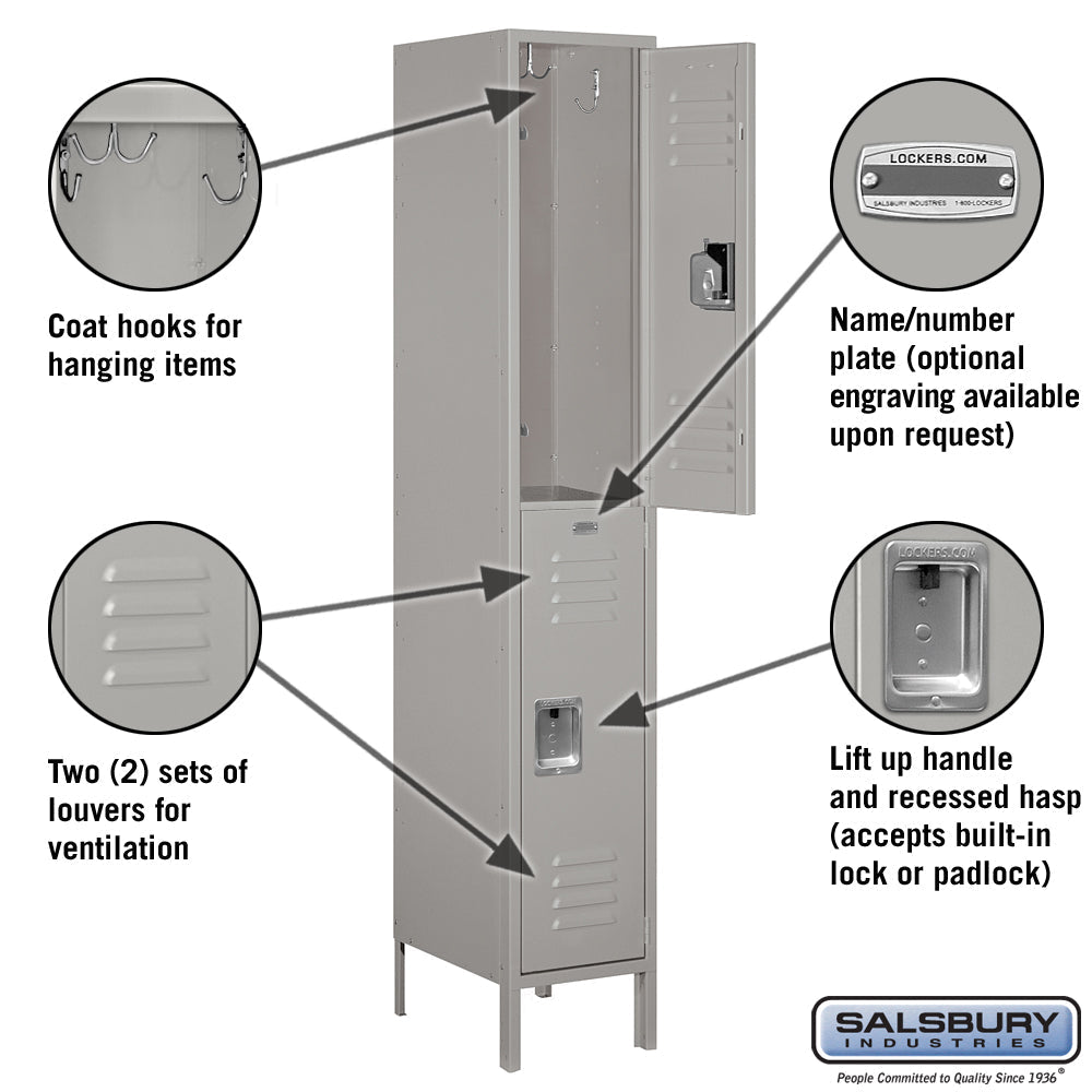 Salsbury 15" Wide Double Tier Standard Metal Locker -1 Wide - 61152BL
