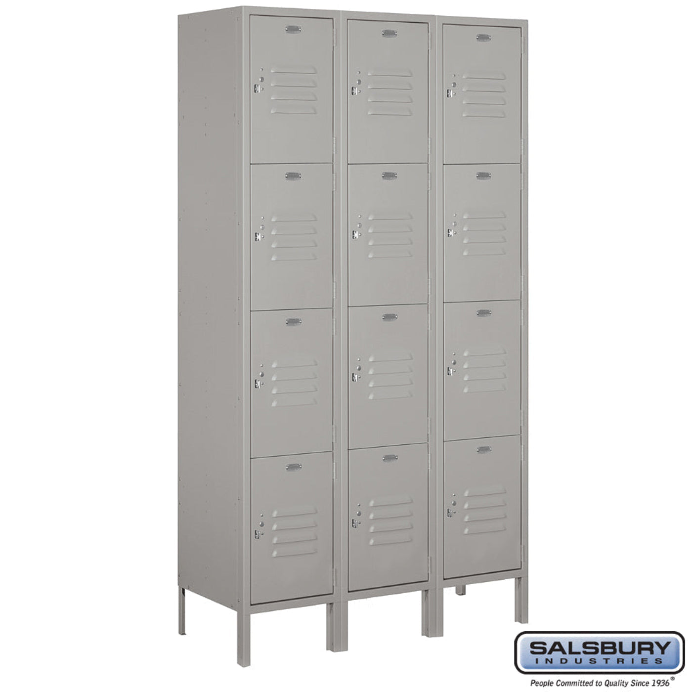 Salsbury 15" Wide Four Tier Standard Metal Locker - 3 Wide - 54365GY-A