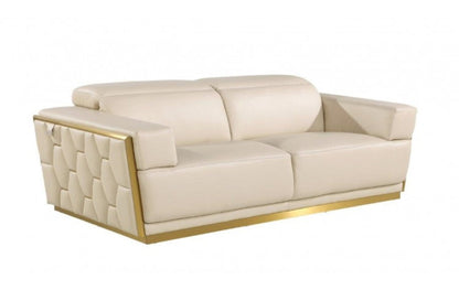 Modway Furniture 89" Beige and Gold Leather Sofa - Luxurious Italian Design with Tufted Stitching and Wide Arms - 551592-HOMEROOTS