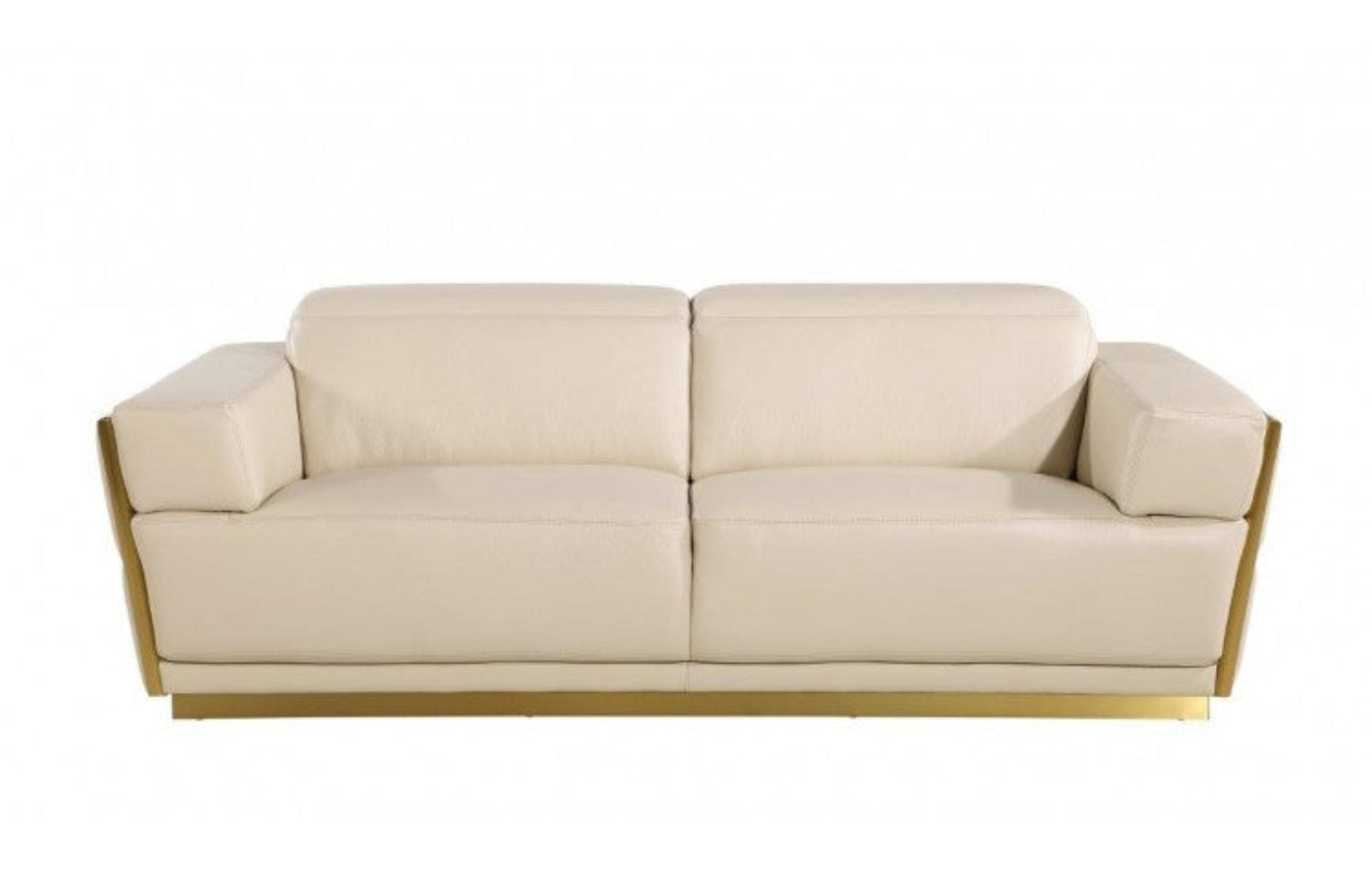 Modway Furniture 89" Beige and Gold Leather Sofa - Luxurious Italian Design with Tufted Stitching and Wide Arms - 551592-HOMEROOTS