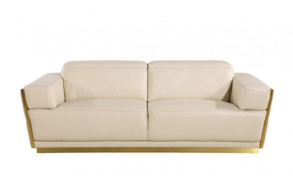 Modway Furniture 89" Beige and Gold Leather Sofa - Luxurious Italian Design with Tufted Stitching and Wide Arms - 551592-HOMEROOTS