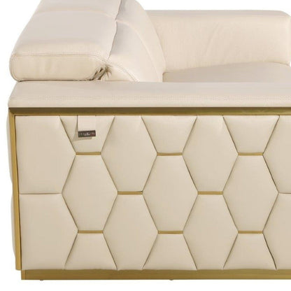 Modway Furniture 89" Beige and Gold Leather Sofa - Luxurious Italian Design with Tufted Stitching and Wide Arms - 551592-HOMEROOTS