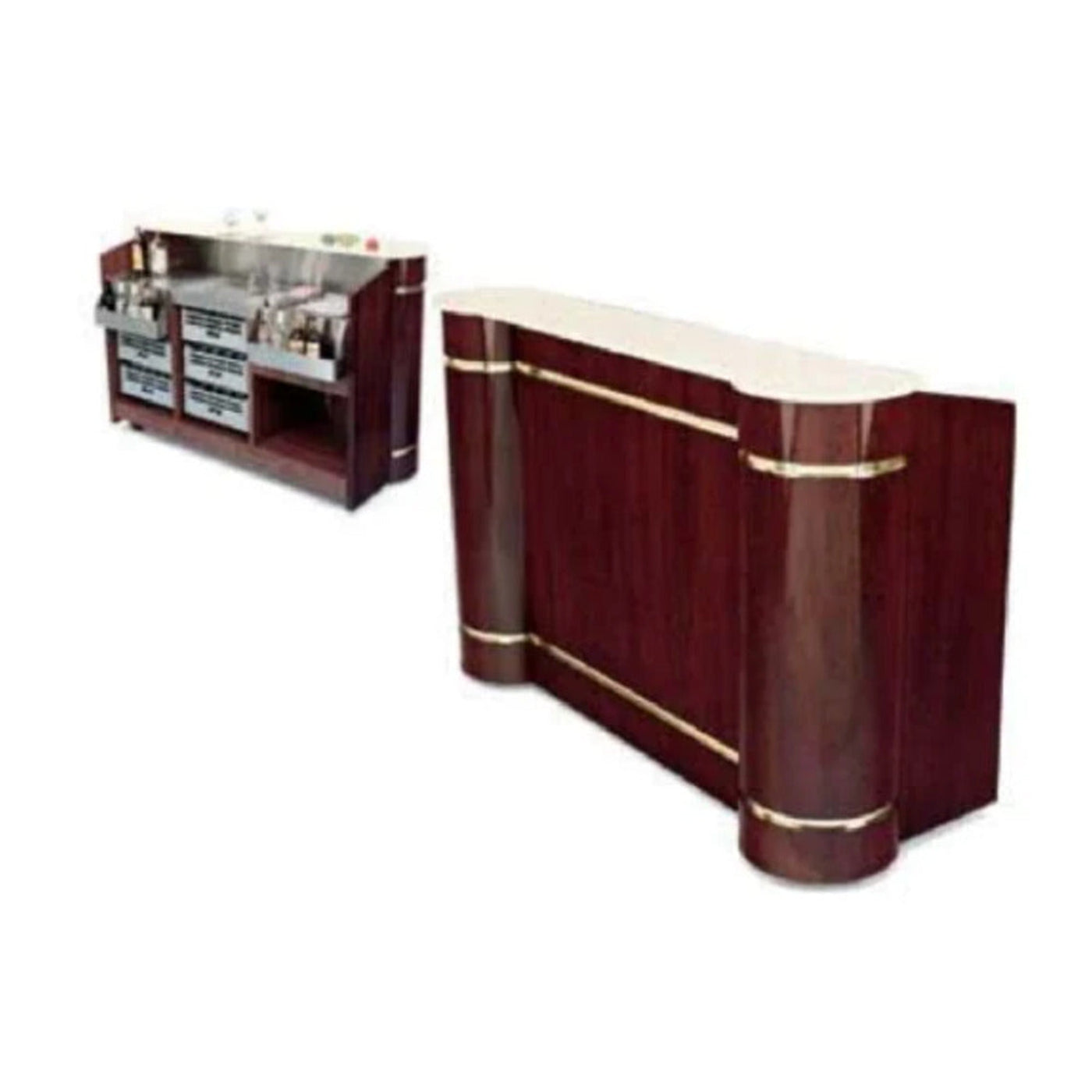 Forbes Industries 5765-8 28.5" Modern 8ft. Bar Cart - Double Sink, Wood & Brass Accents - 5765-8