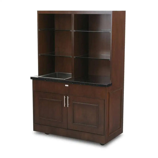 Forbes Industries 5868 72" Hardwood Back Bar, Avonite countertop, wood veneer cabinet w/two Enclosed Storage Sections - 5868