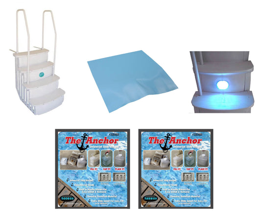 Main Access iStep Above Ground Pool Entry Ladder w/ Pad + 2 Weights + LED Light - 59348