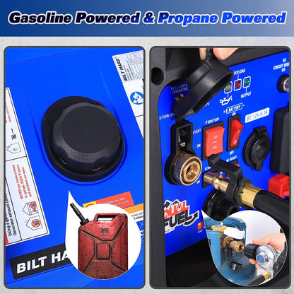BILT HARD Generator 5500 Watt, Door Generators for Home Backup ual Fuel Quiet Inverter Generator with Electric Start, 120V NEMA 5-20R, NEMA TT-30R and 12V DC Output, 224cc Portable Outdand RV Ready - TGA-0253