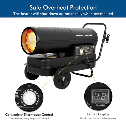 BILT HARD 135,000 BTU Forced Air Kerosene Heater, Portable Torpedo Space Heater with Movable Wheels, Thermostat Control, Overheat Protection, CSA Listed - WHD-0304