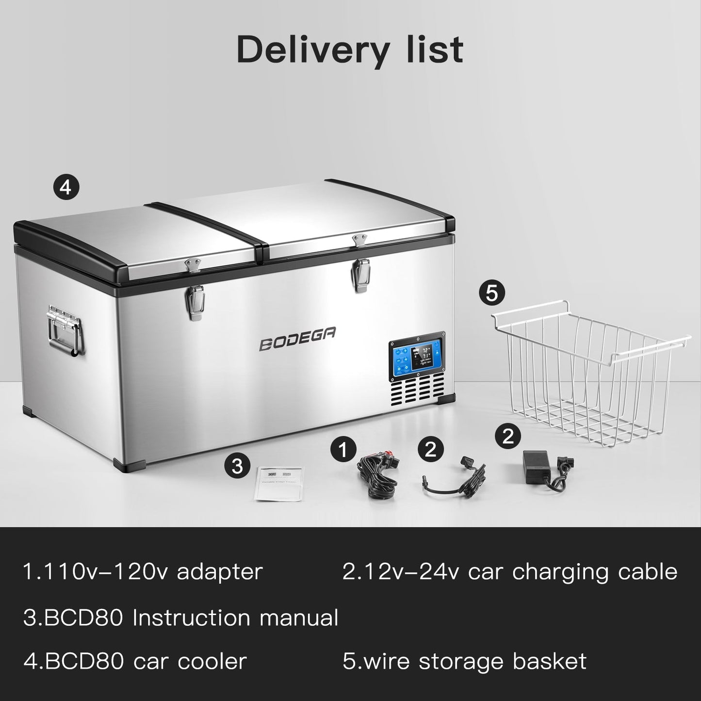 BODEGAcooler Portable Refrigerator Freezer 85qt/80L Dual Zone - BCD80