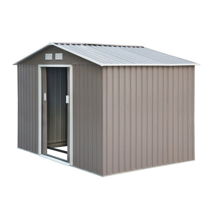 Outsunny EverBase 9' x 6' Outdoor Storage Shed with Foundation Kit, Double Lockable Door & Air Vents, Gray - 845-031GY