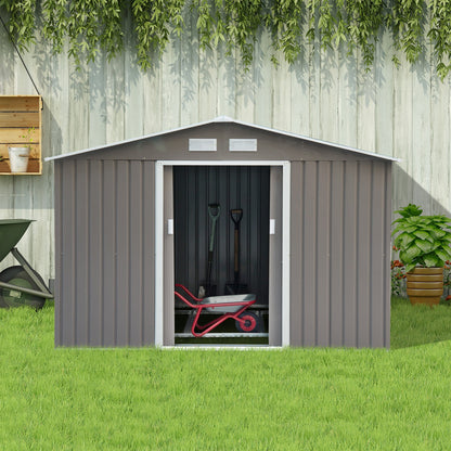 Outsunny EverBase 9' x 6' Outdoor Storage Shed with Foundation Kit, Double Lockable Door & Air Vents, Gray - 845-031GY