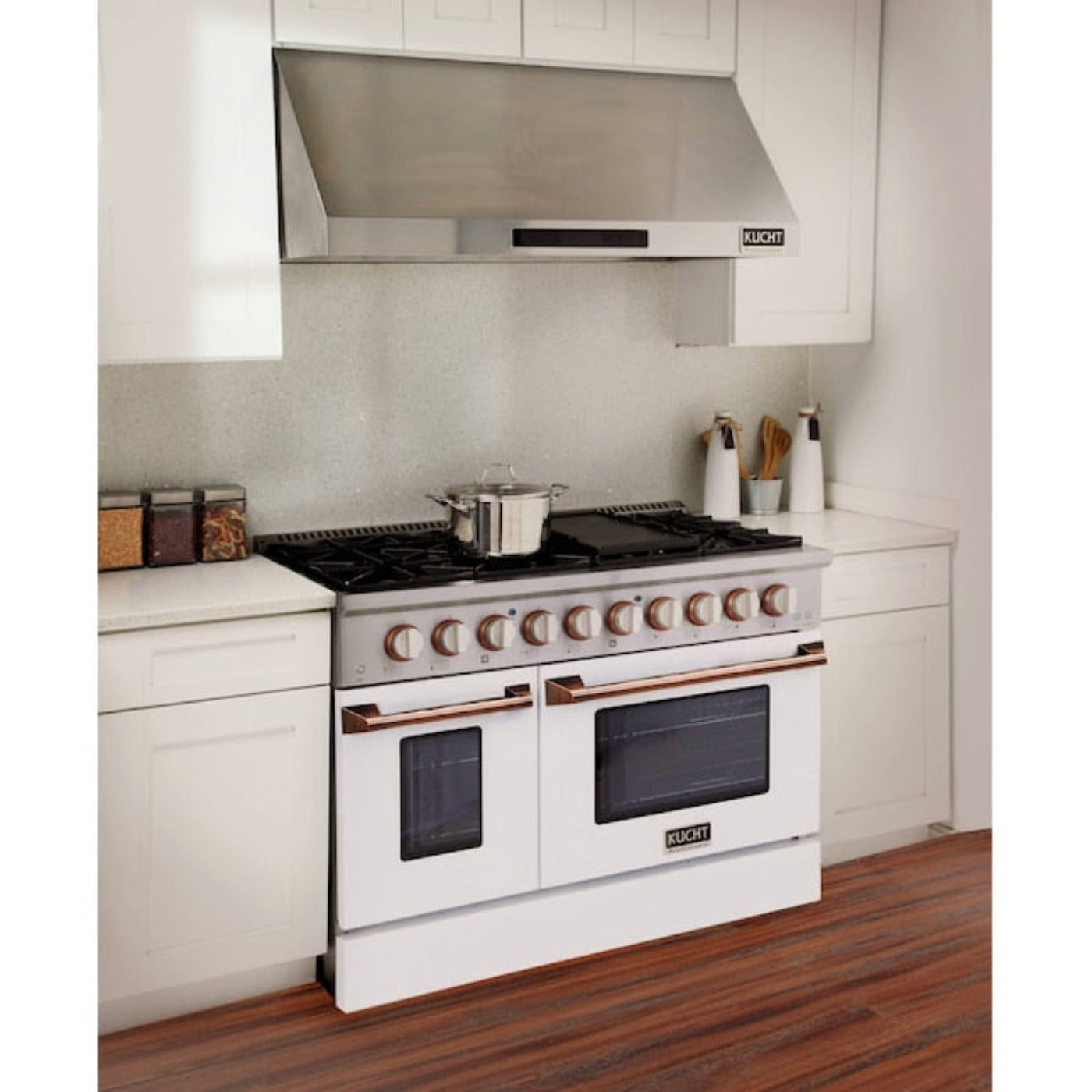 Kucht 48" Pro-Style Propane Gas Dual Fuel Range in White with Gold Accents, KDF482/LP-W-GOLD - KDF482/LP-W-GOLD