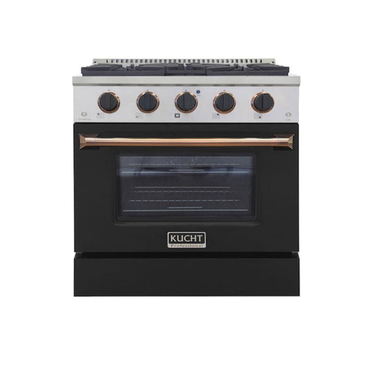 Kucht Professional 30" 4.2 cu ft. Propane Gas Range in Black with Gold Accents, KNG301/LP-K-GOLD - KNG301/LP-K-GOLD