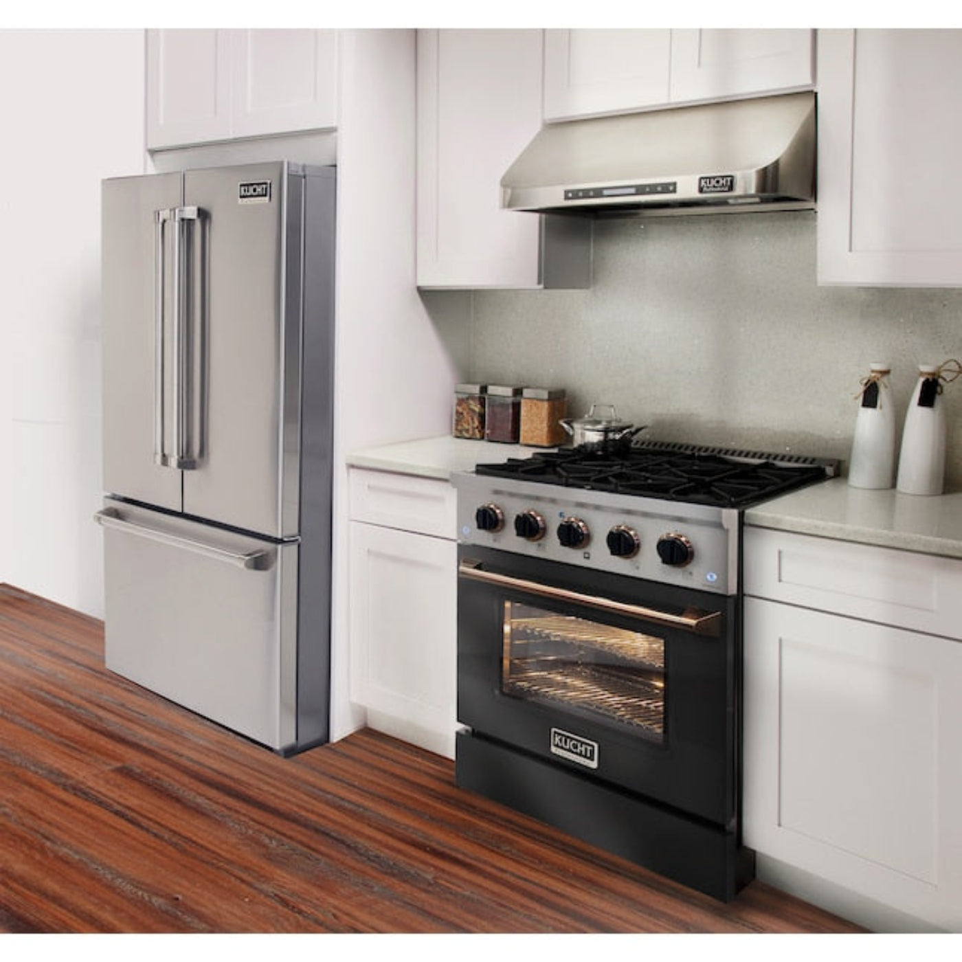 Kucht Professional 30" 4.2 cu ft. Propane Gas Range in Black with Gold Accents, KNG301/LP-K-GOLD - KNG301/LP-K-GOLD