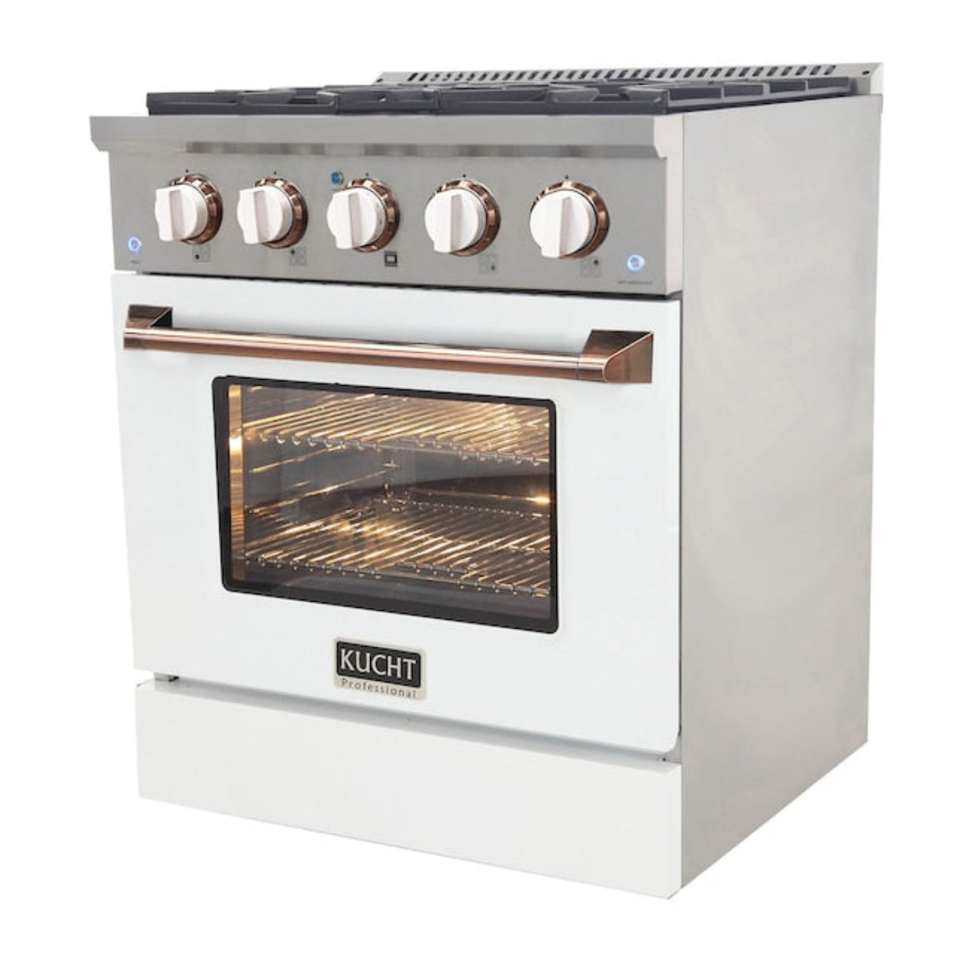 Kucht Professional 30" 4.2 cu ft. Propane Gas Range in White with Rose Gold Accents, KNG301/LP-W-ROSE - KNG301/LP-W-ROSE