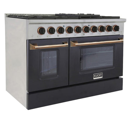 Kucht 48" Pro-Style Propane Gas Dual Fuel Range in Black with Gold Accents, KDF482/LP-K-GOLD - KDF482/LP-K-GOLD