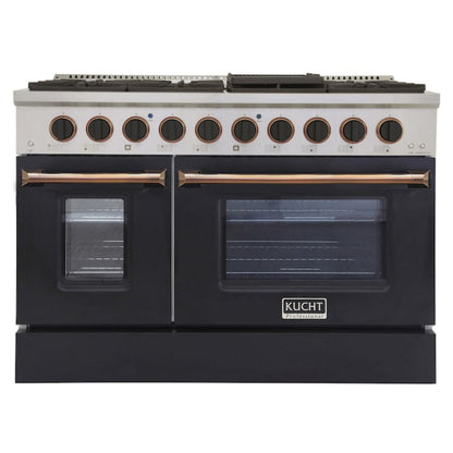 Kucht 48" Pro-Style Propane Gas Dual Fuel Range in Black with Gold Accents, KDF482/LP-K-GOLD - KDF482/LP-K-GOLD