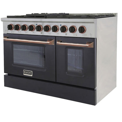 Kucht Signature 48 In. 6.7 cu ft. Propane Gas Range with Black Door and Rose Gold Accents, KNG481/LP-K-ROSE - KNG481/LP-K-ROSE