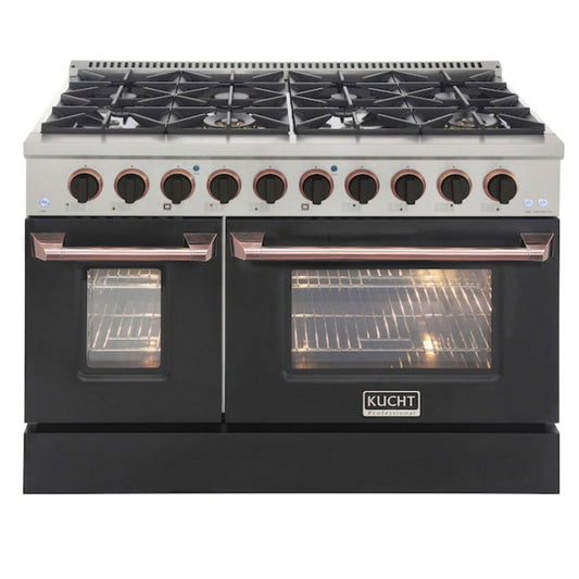 Kucht Signature 48 In. 6.7 cu ft. Propane Gas Range with Black Door and Rose Gold Accents, KNG481/LP-K-ROSE - KNG481/LP-K-ROSE