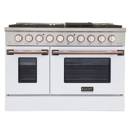 Kucht Signature 48 In. 6.7 cu ft. Propane Gas Range with White Door and Ro - KNG481/LP-W-ROSE
