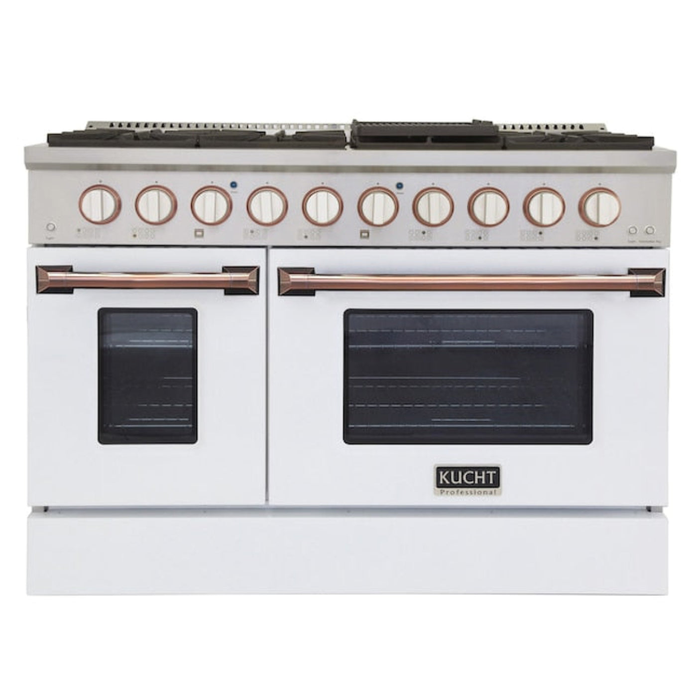Kucht Signature 48 In. 6.7 cu ft. Natural Gas Range with White Door and Rose Gold Accents - KNG481-W-ROSE