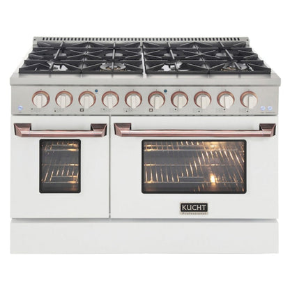Kucht 48" Pro-Style Propane Gas Dual Fuel Range in White with Rose Gold Accents, KDF482/LP-W-ROSE - KDF482/LP-W-ROSE