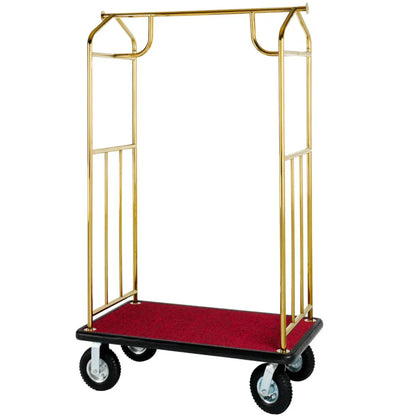 Hospitality 1 Source XDBCBP-6 Transporter Bellman's Cart — Brass- 6" pneumatic wheels - XDBCBP-6