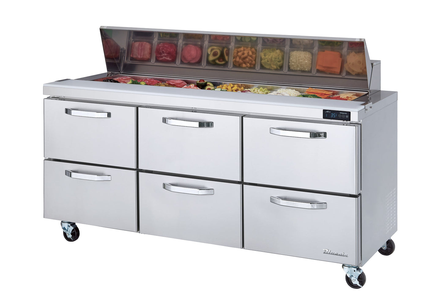 Blue Air BLPT72-D6-HC | 72" Wide 6 Drawer Sandwich Prep Table - BLPT72-D6-HC