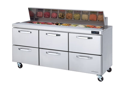 Blue Air BLPT72-D6-HC | 72" Wide 6 Drawer Sandwich Prep Table - BLPT72-D6-HC