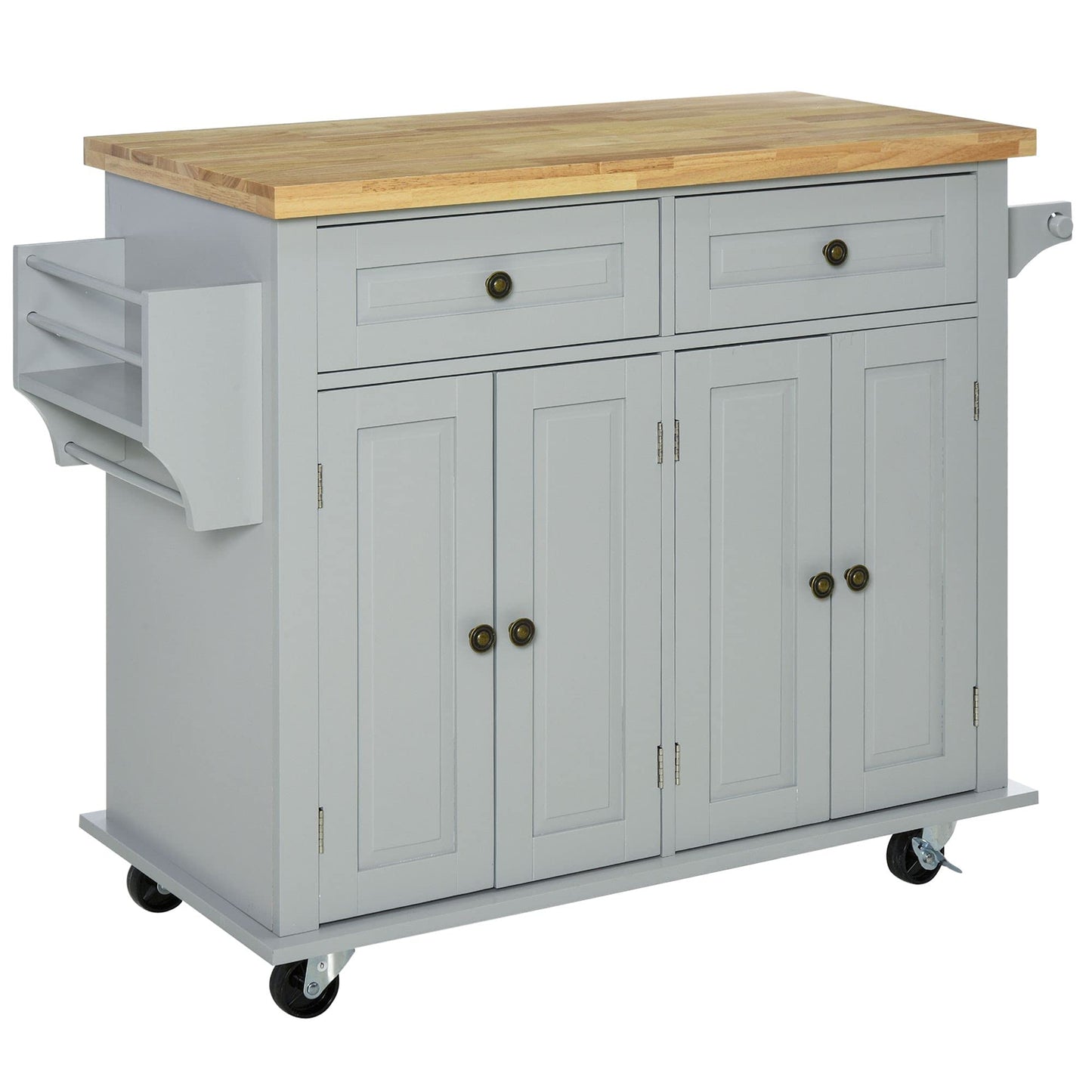HomCom Kitchen Island on Wheels, Rolling Cart with Rubberwood Top - B098F16SDJ
