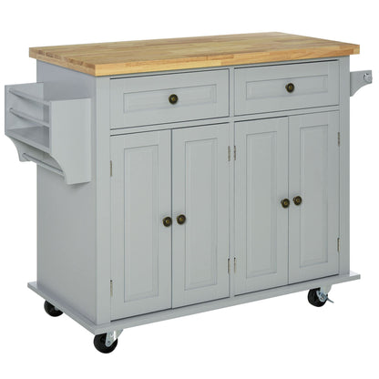 HomCom Kitchen Island on Wheels, Rolling Cart with Rubberwood Top - B098F16SDJ