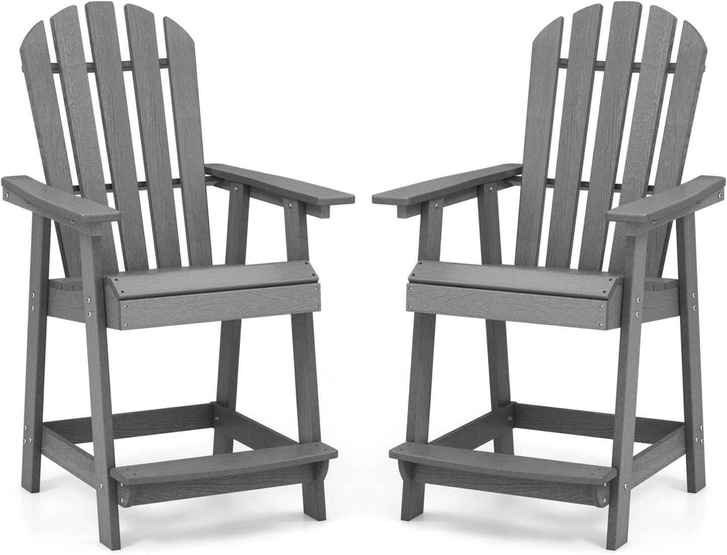 Tangkula Outdoor Bar Stool, HDPE Tall Adirondack Chair with Armrest & Footrest - NP11571GR