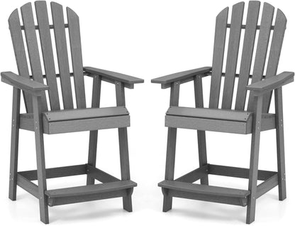 Tangkula Outdoor Bar Stool, HDPE Tall Adirondack Chair with Armrest & Footrest - NP11571GR