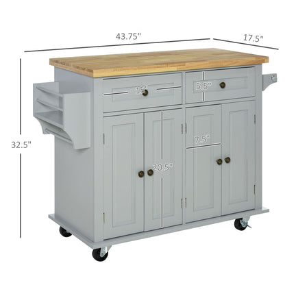 HomCom Kitchen Island on Wheels, Rolling Cart with Rubberwood Top - B098F16SDJ
