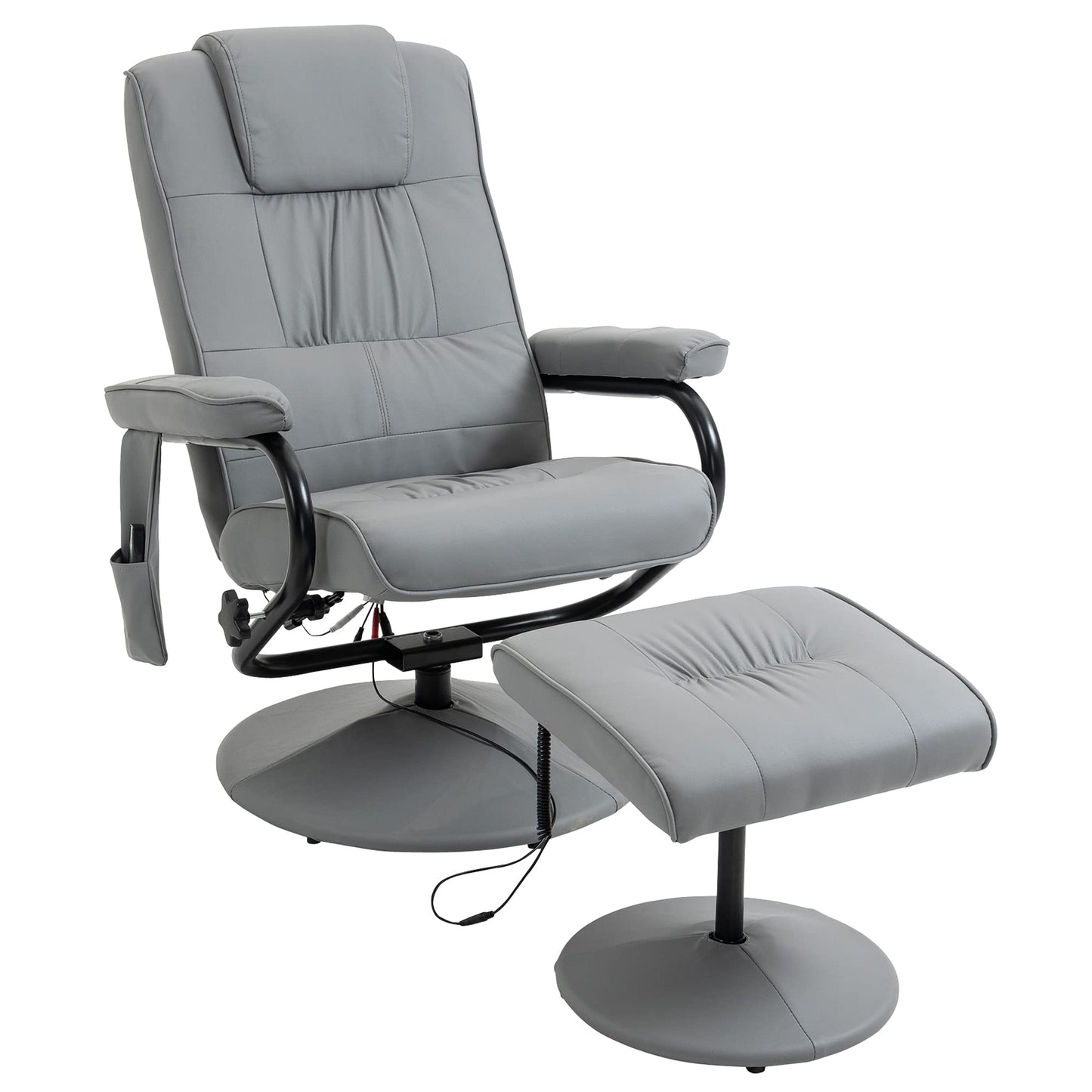 HomCom Massaging Faux Leather Recliner Chair and Ottoman Set, Swivel Vibration - B0C73RSQRK