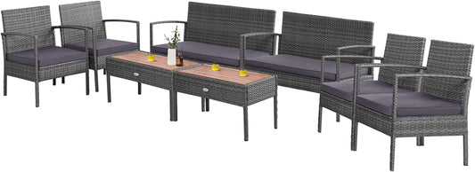 Tangkula Outdoor Wicker Sofa Set W/Seat Cushions, Heavy-Duty Steel Frame, Garden - HW68940